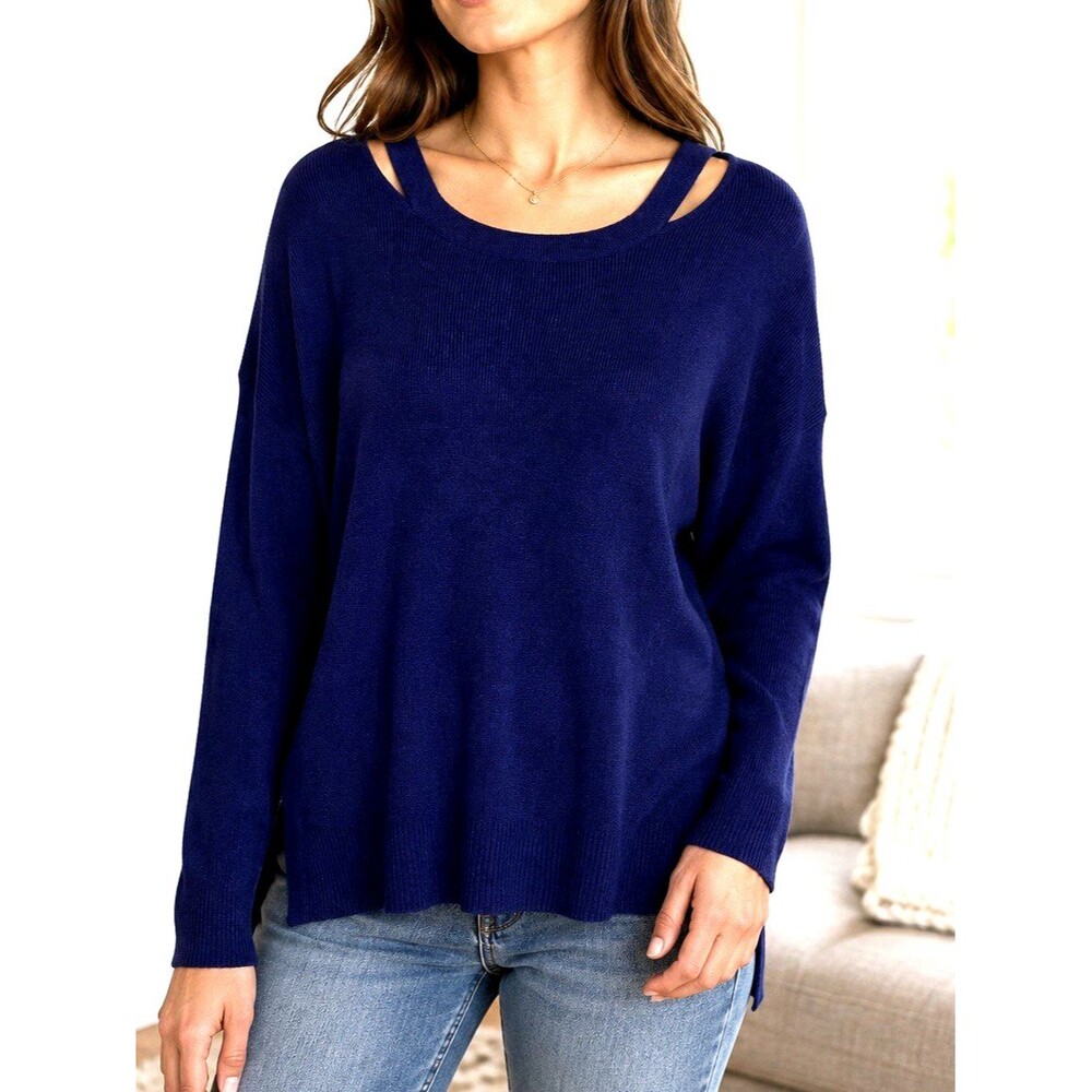 Chelsea & Theodore Sweater Women's Size M Royal Blue Pullover Shoulder Cutouts